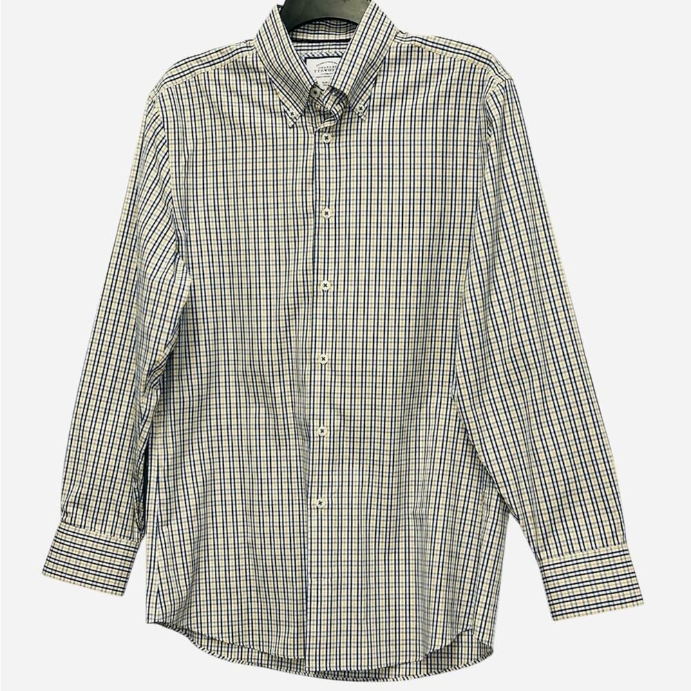 Charles Tyrwhitt Blue Yellow Check Button Down Shirt Mens 15.5 / 33 Slim Fit